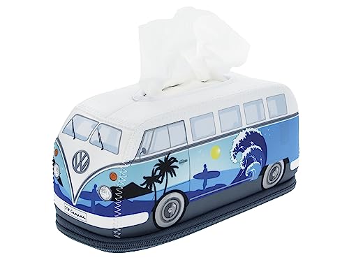 BRISA VW Collection - Volkswagen Neopren Kosmetik-Servietten-Spender-Papier-Taschentuch-Tissue-Box fürs Bad im T1 Bulli Bus Design (Surf/Blau) von BRISA