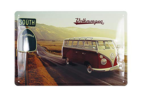 BRISA VW Collection - Volkswagen Retro-Blech-Schild-Vintage-Dekoration Geschenk-Idee aus Metall im T1 Bus Design (Highway 1/Bunt) von BRISA