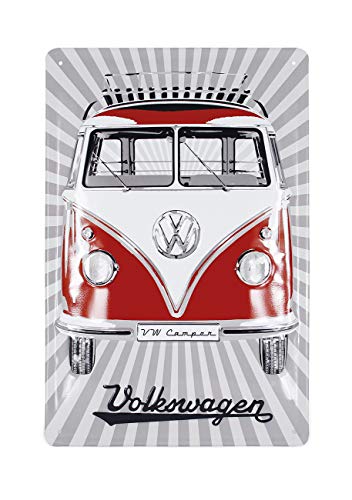 BRISA VW Collection - Volkswagen Retro-Blech-Schild-Vintage-Dekoration Geschenk-Idee aus Metall im T1 Bus Design (Front/Rot) von BRISA