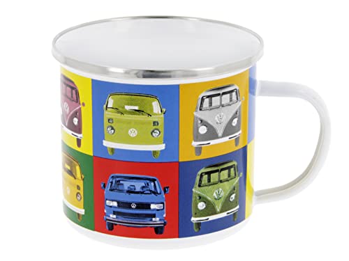 BRISA VW Collection - Volkswagen Große Emaille Kaffee-Tee-Tasse-Becher-Haferl für Camping & Outdoor T1-T3 Bus (500 ml/Multicolor/Bunt) von BRISA
