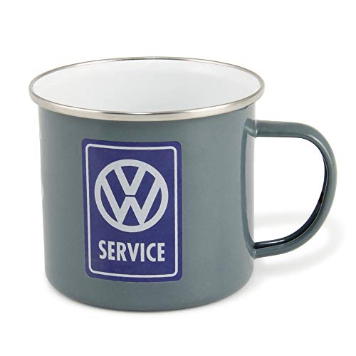 BRISA VW Collection - Volkswagen Große Emaille Kaffee-Tee-Tasse-Becher-Haferl für Camping & Outdoor T1 Bus (500 ml/VW Service/Grau) von BRISA