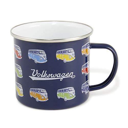 BRISA VW Collection - Volkswagen Große Emaille Kaffee-Tee-Tasse-Becher-Haferl für Camping & Outdoor T1 Bus (500 ml/Parade/Blau) von BRISA