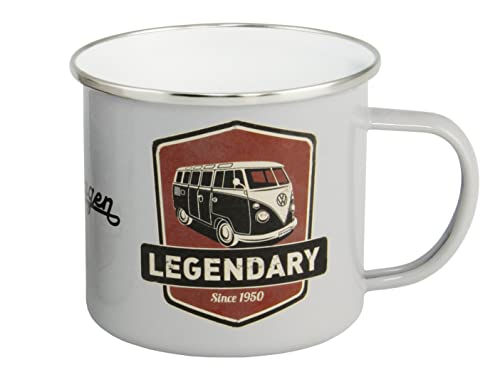 BRISA VW Collection - Volkswagen Große Emaille Kaffee-Tee-Tasse-Becher-Haferl für Camping & Outdoor T1 Bus (500 ml/Legendary/Grau) von BRISA