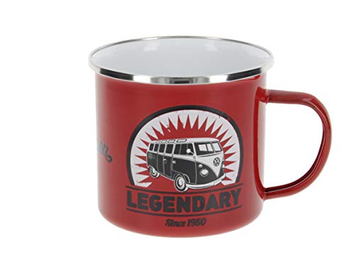 BRISA VW Collection - Volkswagen Große Emaille Kaffee-Tee-Tasse-Becher-Haferl für Camping & Outdoor T1 Bus (500 ml/Legendary/Rot) von BRISA