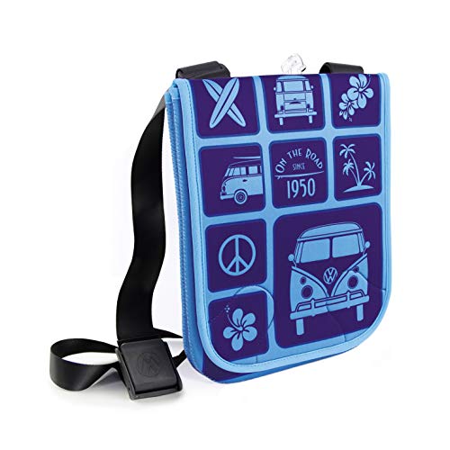 BRISA VW Collection - Volkswagen Kleine Neopren Schulter-Kultur-Umhänge-Tasche in Hochformat im T1 Bulli Bus Design (Surf/Blau) von BRISA