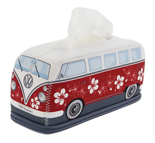 BRISA VW Collection - Volkswagen Neopren Kosmetik-Servietten-Spender-Papier-Taschentuch-Tissue-Box fürs Bad im T1 Bulli Bus Design (Hibiskus/Rot) von BRISA