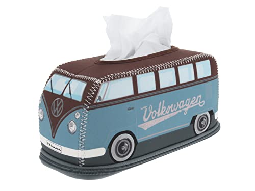 BRISA VW Collection - Volkswagen Neopren Kosmetik-Servietten-Spender-Papier-Taschentuch-Tissue-Box fürs Bad im T1 Bulli Bus Design (Petrol/Braun) von BRISA