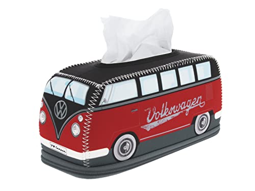 BRISA VW Collection - Volkswagen Neopren Kosmetik-Servietten-Spender-Papier-Taschentuch-Tissue-Box fürs Bad im T1 Bulli Bus Design (Rot/Schwarz) von BRISA