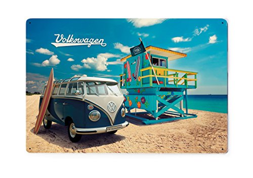 BRISA VW Collection - Volkswagen Retro-Blech-Schild-Vintage-Dekoration Geschenk-Idee aus Metall im T1 Bus Design (Beachlife/Bunt) von BRISA