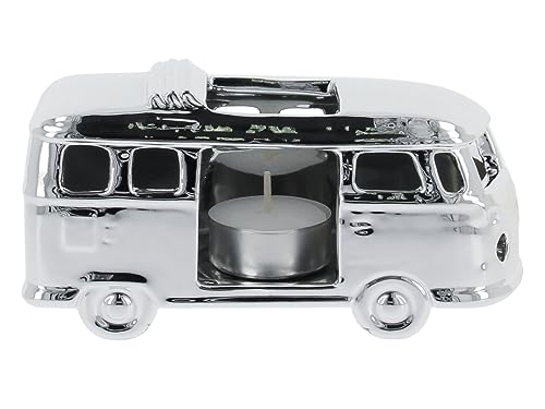 BRISA VW Collection - Volkswagen T1 Bulli Bus Teelicht-Kerzen-Halter Tischdeko aus Keramik 1:28 (Classic Bus/Silber) von BRISA