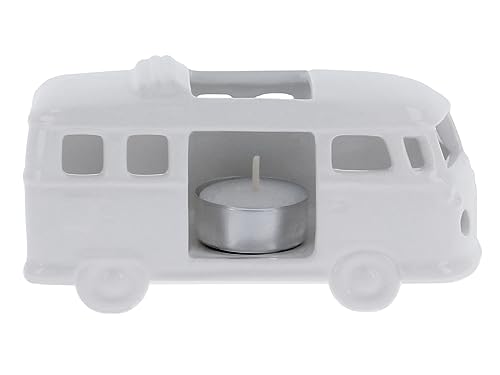 BRISA VW Collection - Volkswagen T1 Bulli Bus Teelicht-Kerzen-Halter Tischdeko aus Keramik 1:28 (Classic Bus/Weiß) von BRISA