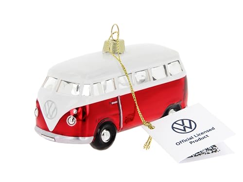 BRISA VW Collection - Volkswagen T1 Bulli Bus Weihnachtsschmuck & Dekoration aus Glas in Geschenkbox (Maßstab 1:40, Rot) von BRISA