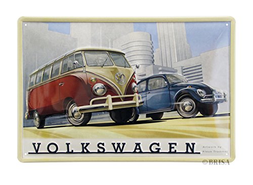 BRISA VW Collection - Volkswagen Retro-Blech-Schild-Vintage-Dekoration Geschenk-Idee aus Metall im T1 Bus Design (Bus & Käfer/Bunt) von BRISA