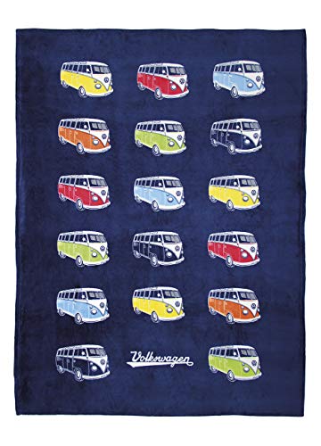 BRISA VW Collection - Weiche Volkswagen Kuschel-Fleece-Schmuse-Decke im T1 Bulli Bus Design (150x200cm/Bulli Parade/Bunt) von BRISA