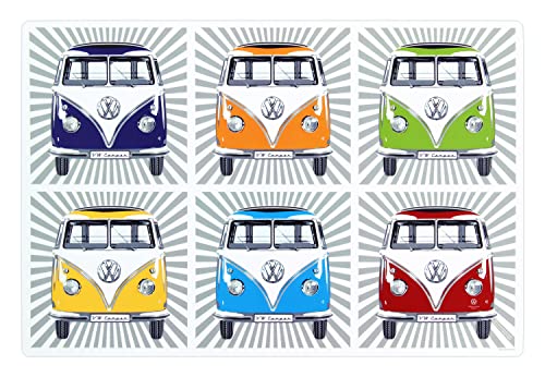 BRISA VW Collection - Volkswagen Tischsets-Platzdeckchen-abwaschbare-4er Sets-Platzsets in T1 Bulli Bus Design (Samba Stripes Bunt/4er Set) von BRISA