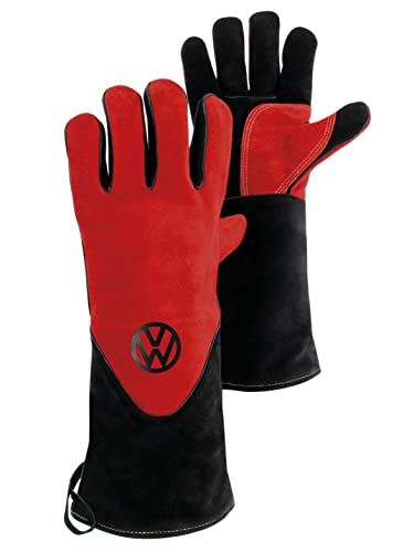 BRISA VW Collection - Volkswagen Grillhandschuhe-Ofen-Back-BBQ-Handschuhe, Schweißhandschuhe Hitzebeständig T1 Bus (Rot & Schwarz) von BRISA