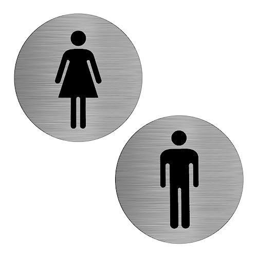 2Pcs WC Schild Selbstklebend, Toilettenschilder Damen Herren, Edelstahl Toilettenschild Toiletten Schild Toilet Sign WC-Schilder Toilettentürschilder Toilettentür Schild für Innen Außenbereich von BRISKORE