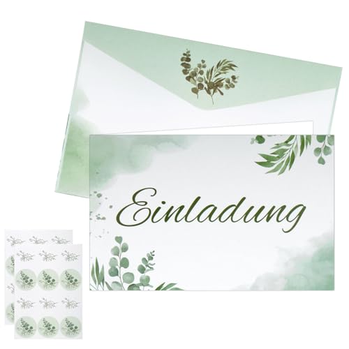 BRISKORE 15 Eukalyptus Einladungskarten mit Umschläge & Aufkleber für Hochzeit Geburtstag Taufe Einladung Konfirmation Hochzeitseinladungskarten Hochzeitseinladung Konfirmationskarten Einladungen von BRISKORE