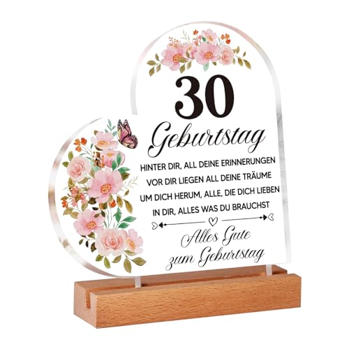 BRISKORE 30 Geburtstag Frau,Gravur Inspirierende Acrylplakette,Herzförmiges Acryl Dekoschild Mama Geschenk,Geschenke für Frauen,Geschenke zum 30 Geburtstag Frau,Geburtstagsgeschenk für Frauen von BRISKORE