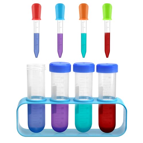 BRISKORE Pipette Kinder 9 Stück Plastik Pipetten Kinder 5 ML Reagenzgläser mit Ständer Pipette Set mit Tropfpipetten und Reagenzglasständer für kreative Labor Kinder Experimente von BRISKORE