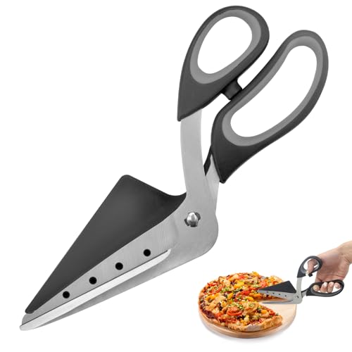 BRISKORE Pizzaschere Pizza Schere Pizzaschneider mit Schaufel Lebensmittelqualität Scharfe Edelstahlklinge Weichem Griff Pizza Scissor Cutter Multifunktionale Küchenschere Spülmaschinenfest 27CM von BRISKORE