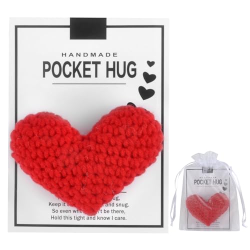 BRISKORE Pocket Hug Positive Geschenk, Trostspender Strickwolle Herz Puppe, Mutmacher Geschenk Beste Freundin Geschenke, Lustige Motivationsgeschenke für Freund Freundin Familie Freund Patient, Rot von BRISKORE