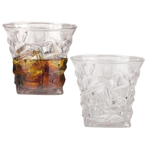 BRISKORE Whisky Gläser Set, 2 Whisky Glas Tumbler Trinkgläser Set Bleifrei Kristallgläser Eisriss Design 300 ml Whiskey Glas Geschenkset für Männer, Papa, Tumbler für Scotch, Cocktail,Rum von BRISKORE