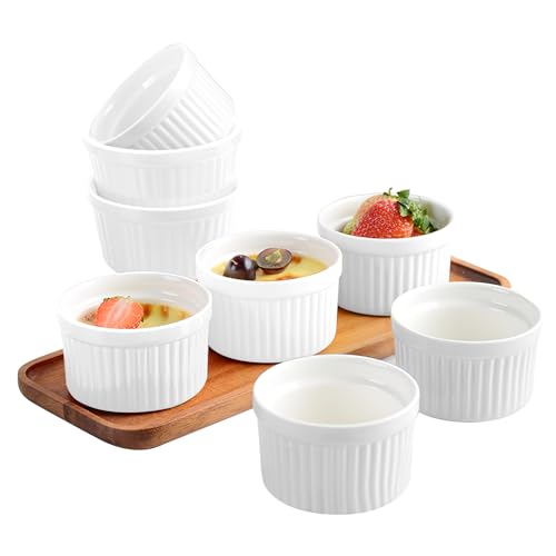 Förmchen Creme Brulee Set, 8 x Soufflé Förmchen Ø 7.5 cm Creme Brulee Schälchen aus Keramik Auflaufform-Schälchen Dessertschale und Pastetenförmchen für Muffins, Pasteten (Weiß) von BRISKORE