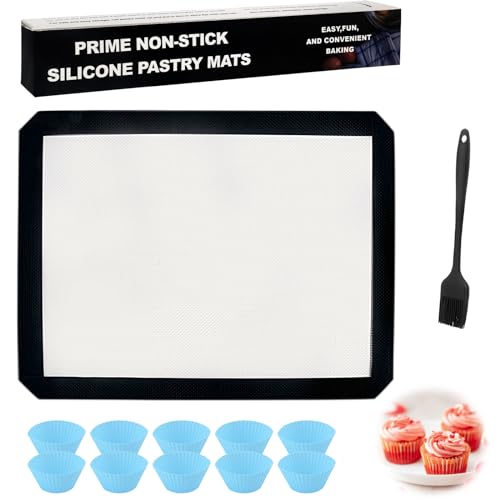 Silikon Backmatte 40x30CM Silikonmatte Backen Antihaftbeschichtung Dauerbackmatte für Backofen mit 10 Silikonformen Kuchen 1 Bürste Silikonbackmatte Silicone Baking Mat Wiederverwendbar von BRISKORE