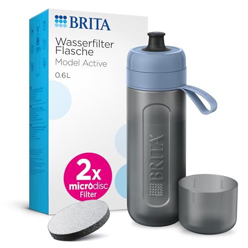BRITA Sport Wasserfilter-Flasche Active dunkelblau (600ml) – zusammendrückbare BPA-freie Flasche für unterwegs, filtert Chlor, Verunreinigungen, Hormone & Pestizide beim Trinken/spülmaschinengeeignet von BRITA