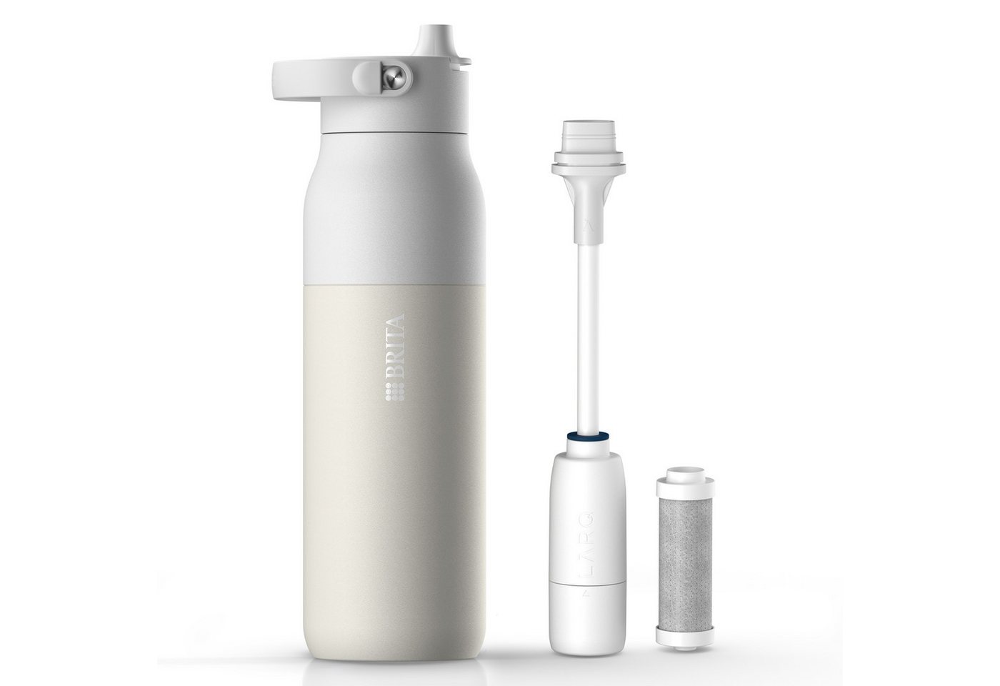 BRITA Trinkflasche BRITA LARQ Essential Filter Trinkflasche (1L) mit Strohhalm, Edelstahl Wasserflasche mit doppelwandiger Isolierung - hält 24h kalt von BRITA