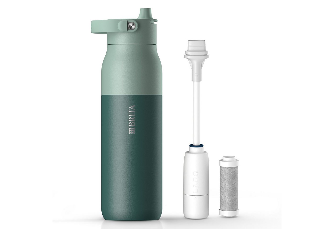 BRITA Trinkflasche BRITA LARQ Essential Filter Trinkflasche (1L) mit Strohhalm, Edelstahl Wasserflasche mit doppelwandiger Isolierung - hält 24h kalt von BRITA