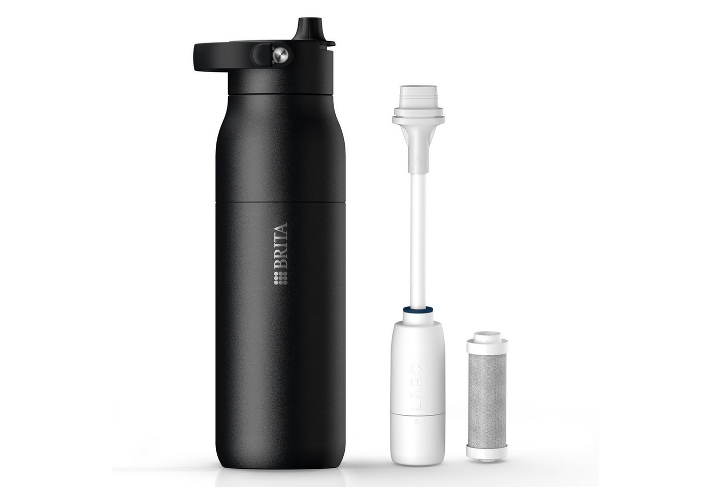 BRITA Trinkflasche BRITA LARQ Essential Filter Trinkflasche (1L) mit Strohhalm, Edelstahl Wasserflasche mit doppelwandiger Isolierung - hält 24h kalt von BRITA