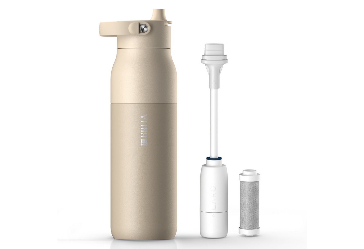 BRITA Trinkflasche BRITA LARQ Essential Filter Trinkflasche (1L) mit Strohhalm, Edelstahl Wasserflasche mit doppelwandiger Isolierung - hält 24h kalt von BRITA