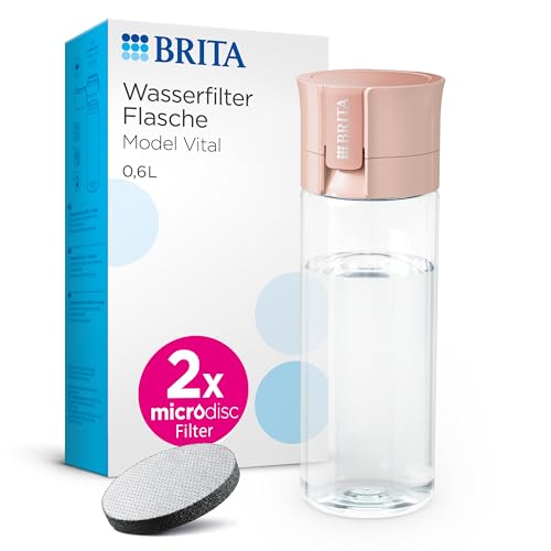 BRITA Wasserfilter Flasche Model Vital apricot (600ml) inkl. 2 MicroDisc Filter – Praktische Trinkflasche mit Wasserfilter für unterwegs, filtert Chlor & Bakterien beim Trinken / spülmaschinengeeignet von BRITA