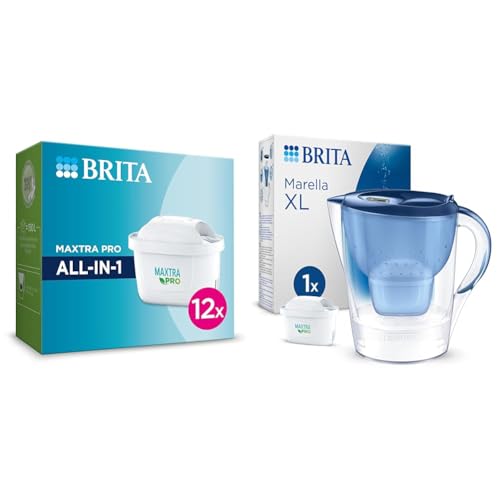 BRITA Wasserfilter-Kartusche MAXTRA PRO All-in-1 – 12er Pack Jahresvorrat – Ersatzkartuschen reduzieren Kalk & Wasserfilter-Kanne Marella XL blau 3 von BRITA