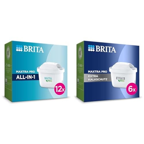 BRITA Wasserfilter-Kartusche MAXTRA PRO All-in-1 – 12er Pack & Wasserfilter-Kartusche MAXTRA PRO Extra Kalkschutz – 6er Pack Original BRITA Ersatzkartusche für Geräteschutz und Reduzierung von Kalk von BRITA