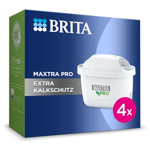 BRITA Wasserfilter Kartusche MAXTRA PRO Extra Kalkschutz – 4er Pack – Original BRITA Ersatzkartusche für ultimativen Geräteschutz und Reduzierung von Kalk, Verunreinigungen, Chlor & Metallen von BRITA