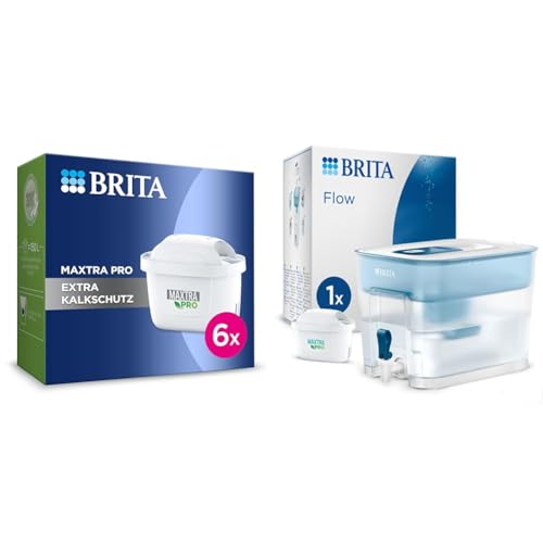 BRITA Wasserfilter-Kartusche MAXTRA PRO Extra Kalkschutz – 6er Pack (Halbjahresvorrat) & Flow Wasserfilter XXL mit Zapfhahn (8,2l) inkl. 1x MAXTRA PRO All-in-1 Kartusche von BRITA