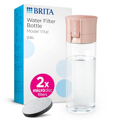 BRITA Wasserfilterflasche Modell Vital Rosa (600 ml) mit 2 MicroDisc-Filtern, um überall hydratisiert zu werden, entfernt Chlor, Verunreinigungen, Hormone und bewahrt Mineralien. von BRITA