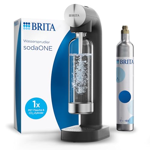 BRITA Wassersprudler sodaONE schwarz inkl. CO2-Zylinder und BPA-freier PET-Flasche | Macht aus Leitungswasser prickelndes Sprudelwasser (bis zu 60l pro Zylinder) von Brita