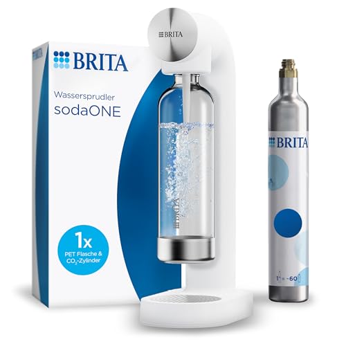 BRITA Wassersprudler sodaONE weiß inkl. CO2-Zylinder und BPA-freier PET-Flasche | Macht aus Leitungswasser prickelndes Sprudelwasser (bis zu 60l pro Zylinder) von Brita