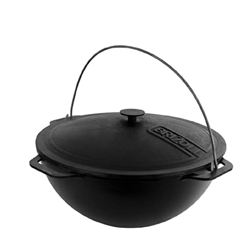 BRIZOLL Gusseisen Usbekischer Kasan Dutch Oven Topf mit Deckel 10.5qt. (10L) Asiatischer Kessel Camping Wok Kochen Küche von BRIZOLL