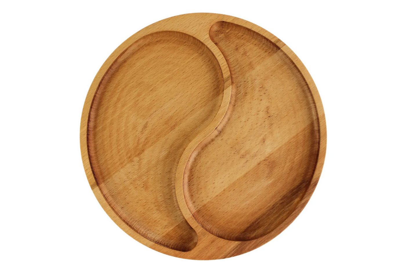 BRIZOLL Kochbesteck-Set Ø25cm Servierplatte aus natürlichem Holz (mit 2 geteilten Fächern), Board von BRIZOLL