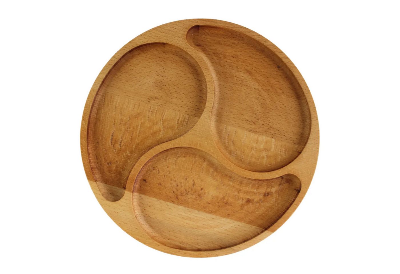 BRIZOLL Kochbesteck-Set Ø25cm Servierplatte aus natürlichem Holz (mit 3 geteilten Fächern), Board von BRIZOLL
