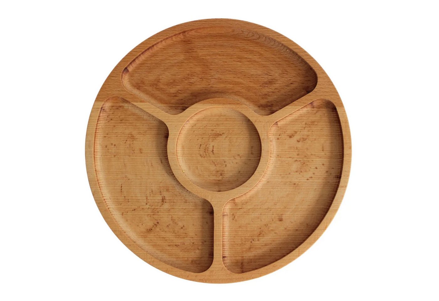 BRIZOLL Kochbesteck-Set Ø25cm Servierplatte aus natürlichem Holz (mit 5 geteilten Fächern), Board von BRIZOLL