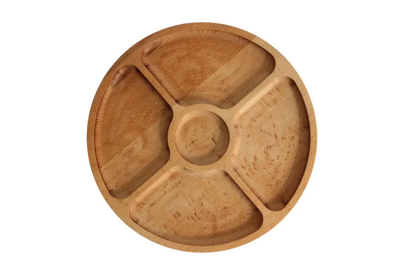 BRIZOLL Kochbesteck-Set Ø25cm Servierplatte aus natürlichem Holz (mit 5 geteilten Fächern), Board von BRIZOLL