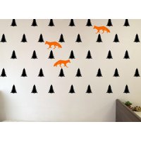 Wald-Wand-Aufkleber, Fuchs-Wand-Aufkleber, Baum-Wand-Aufkleber, Wald Kinderzimmer Aufkleber, Kiefer Dekor, Abnehmbare Wand-Aufkleber Wald-Wand-Aufkleber, Fuchs-Wand-Aufkleber, Baum-Wand-Aufkleber, Wald Kinderzimmer Aufkleber, Kiefer Dekor, Abnehmbare Wand-Aufkleber von BRJstudioEurope
