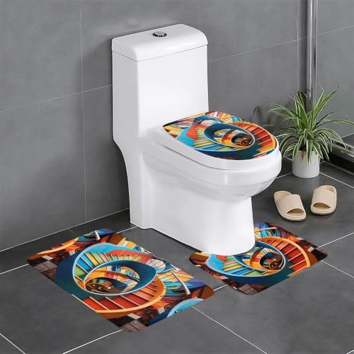 BROLEO 3-teiliges Anti-Rutsch-Bodenmatten-Set, bunte Spiral-Treppen-Druck, Badezimmerteppiche für ultimativen Komfort, Hauptbadezimmer BROLEO 3-teiliges Anti-Rutsch-Bodenmatten-Set, bunte Spiral-Treppen-Druck, Badezimmerteppiche für ultimativen Komfort, Hauptbadezimmer von BROLEO