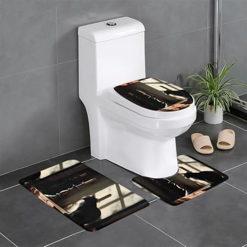 BROLEO 3-teiliges Anti-Rutsch-Bodenmatten-Set mit Katzen- und Kerzenhalter-Druck, Badezimmerteppiche für ultimativen Komfort, Hauptbadezimmer BROLEO 3-teiliges Anti-Rutsch-Bodenmatten-Set mit Katzen- und Kerzenhalter-Druck, Badezimmerteppiche für ultimativen Komfort, Hauptbadezimmer von BROLEO